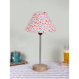 Devansh White Printed Wood & Cotton Frustum Contemporary Table Lamp-picture-14