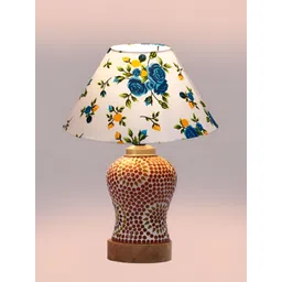 Devansh White Printed Wood Frusturical Shaped Table Lamp-picture-11