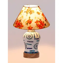 Devansh White Printed Wood Frusturical Shaped Table Lamp-picture-12