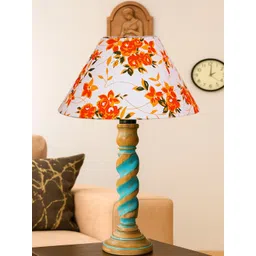 Devansh White Printed Wood Frusturical Shaped Table Lamp-picture-20