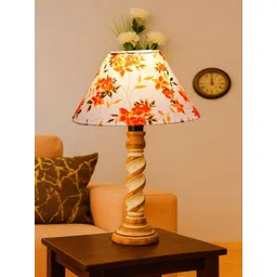 Devansh White Printed Wood Frusturical Shaped Table Lamp-picture-36