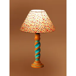 Devansh White Printed Wood Frusturical Shaped Table Lamp image 4