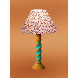 Devansh White Printed Wood Frusturical Shaped Table Lamp image 5