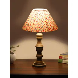 Devansh White Printed Wood Traditional Frusturical Shaped Table Lamp-picture-25