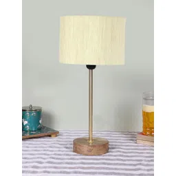 Devansh White Textured Cylinder Wooden Contemporary Table Lamp-picture-27