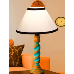 Devansh White Textured Wood Traditional Frusturical Shaped Table Lamp-picture-33