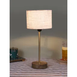 Devansh White Wood & Cotton Cylinder Contemporary Table Lamp-picture-19