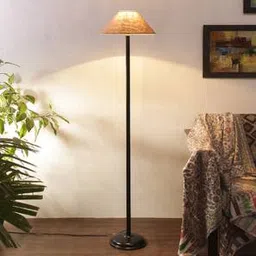 devansh Winifred Beige Natural Fiber Floor Lamp with Black Iron Base-picture-34