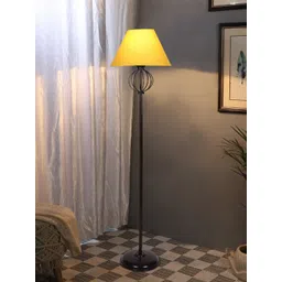Devansh Yellow & Black Abstract Shaped Cotton Conical Iron Floor Lamp-picture-13