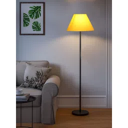 Devansh Yellow & Black Cotton Conical Shade Wood Base Floor Lamps-picture-22