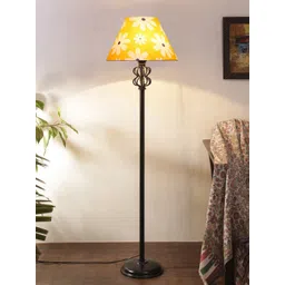 Devansh Yellow & Black Cotton Conical Snake Iron Basket Floor Lamp-picture-32