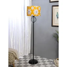 Devansh Yellow & Black Printed Cotton Cylinder Iron Floor Lamp-picture-53