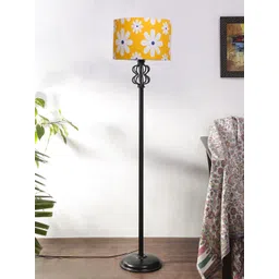Devansh Yellow & Black Printed Cotton Drum Snake Iron Basket Floor Lamp-picture-44