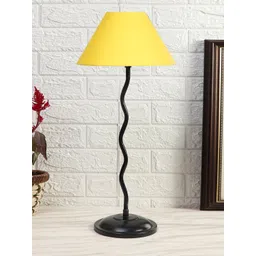 Devansh Yellow & Black Textured Cotton Zig Zag Table Lamp With Iron Base-image-33