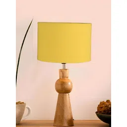 Devansh Yellow & Brown Cylindrical Shaped Wooden Table Lamp-picture-17