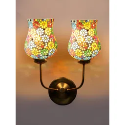 Devansh Yellow & White Floral Printed Metal Bell Shaped Wall Lamp-picture-32