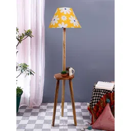 Devansh Yellow & White Printed Wooden Floor Lamp-image-17