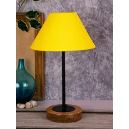 Devansh Yellow Conical Cotton Shade Table Lamp with Wood Base-image-28