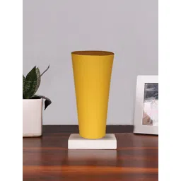 Devansh Yellow Cotton Cylinder Table Lamps With White Square Wood Base-image-34