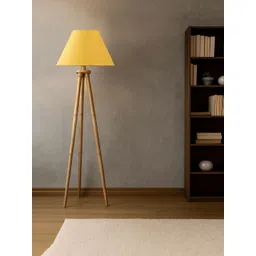 Devansh Yellow cotton Drum shade with Wooden Tripod Lamp-picture-18
