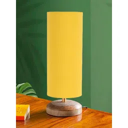 Devansh Yellow Cylinder Wooden Table Lamp-image-36