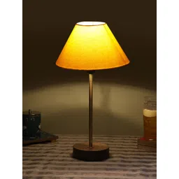 Devansh Yellow Frustum Wooden Base Table Lamp-picture-10