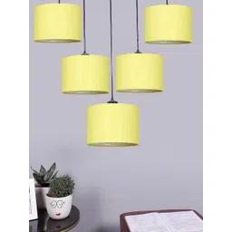Devansh Yellow Jute Round Drum Quintuple Hanging Pendant Lamp-image-47
