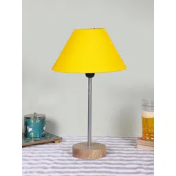 Devansh Yellow Textured Wooden Contemporary Frustum Shaped Table Lamp-image-38
