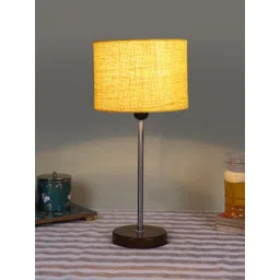 Devansh Yellow Wooden & Cotton Cylinder Contemporary Table Lamp-picture-41