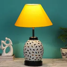 Kayleigh Yellow cotton Glass Table lamp with Iron Base-image-23