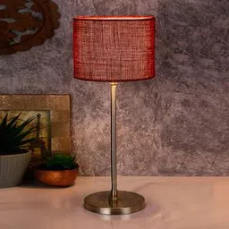 Kody Maroon Natural Fiber Shade Table Lamp with Steel Steel Base-image-7