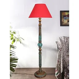 Devansh Mid Century Modern Floor Lamp,Hand Turned Floor Lamp Wood for Living Room,Stand Lamp with Fabric Lampshade for Bedroom, Study Room and Office, (RED)-Cotton-AAC6-picture-15