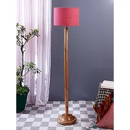 Devansh Pink Jute Drum Shade with Wood Floor lamp for Decoration/Office/Home/Gifting/Study .-(12x12x57 Inches)-picture-14