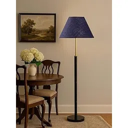 Devansh Vintage Jute Shade Floor Lamp (Blue, 56.75 Inch) with Distressed Teal Wooden Base – Rustic Standing Light for Living Room, Bedroom & Study, Retro Industrial Home Décor Lamp (Black Base)-picture-13