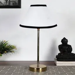 White and Black cotton with Metal Gold Table Lamp-image-2