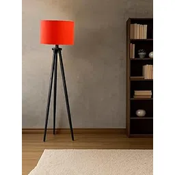 Devansh Wooden Tripod Floor Lamp with Orange Cotton Drum Shade | Decorative Standing Lamp | Height 57.2 Inch-picture-13