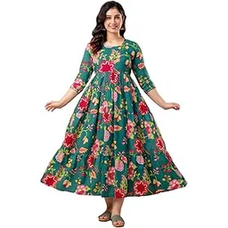 devek Enterprises Women's Rayon Anarkali Maternity Dress Three Fourth Sleeves Maternity Dress with Big Floral Print-picture-18
