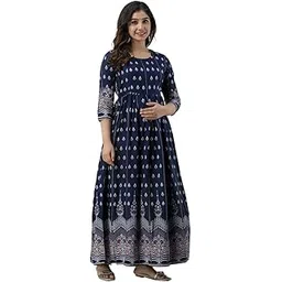 devek Women's Rayon Anarkali Maternity Dress Pregnancy Dress Easy Brest Feeding Dress with Both Side 9 inch Zipper-picture-13