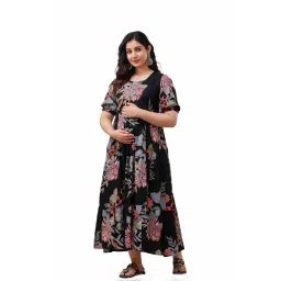 devek Women's Rayon Anarkali Maternity Dress Pregnancy Dress Easy Brest Feeding Dress with Both Side 9 inch Zipper image 2