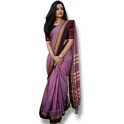 devika textiles | Women's Narayanpeth Pure Cotton Saree | Traditional Handloom with Running Blouse Piece | Pinkish Grey | Ethnic Wear-picture-40