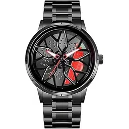 devil 360° Spinning Rotating Car Wheels Gyro Men's Sport Watch| Black Coated Stainless Steel Chain Analog Luxury Watches for Boy's and Men-picture-15