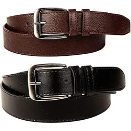 devil Boy's PU Leather Belts Set of 2 Combo Pack (Black & Brown)-picture-43