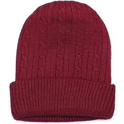 devil Girl's & Women's Winter Warm Plain Folded Beanie Cap (Maroon, Freesize)-picture-45