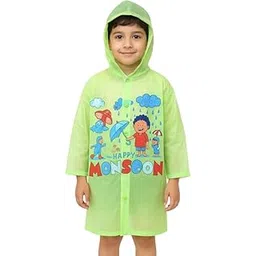 devil Kid's Girl's PVC Full Sleeve With Hooded Happy Monsoom Print raincoat (Green)-(Pack of 01) (Multisize)-picture-56