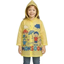 devil Kid's Girl's PVC Full Sleeve With Hooded Happy Monsoom Print raincoat (Yellow)-(Pack of 01) (Multisize)-picture-46