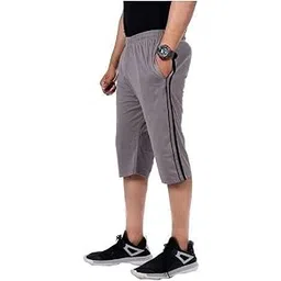 devil Men & Boys Plain Regular Fit Cotton Three Fourth Capri (Grey)-picture-52