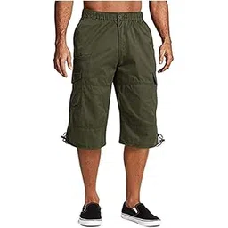 devil Men’s Cargo Shorts 3/4 Relaxed Fit Cotton Capri Cargo Pants (Green)-picture-37