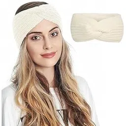 devil Winter Knit Crochet Turban Headband for Women Warm Bulky Crocheted Headwrap Ear Warmer Winter Accessories (White)-picture-51