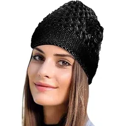 devil Women's Winter Warm Knitted Uprasan Design Cap (Black, Free Size)-picture-33