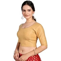 devisha tex Cotton Stretchable Round Neck Elbow Sleeves Saree Blouse Readymade Crop Top Choli for Girls & Womens-picture-10